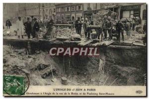 Old Postcard Firemen L & # 39orage June 15 in Paris was the Landslide & # 39a...