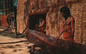 Postcard Replica Of An Algonquin Indian Long House Near James Fort Jamestown VA