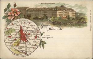 Gruss Aus Halle a S. Germany View & Map c1905 Postcard