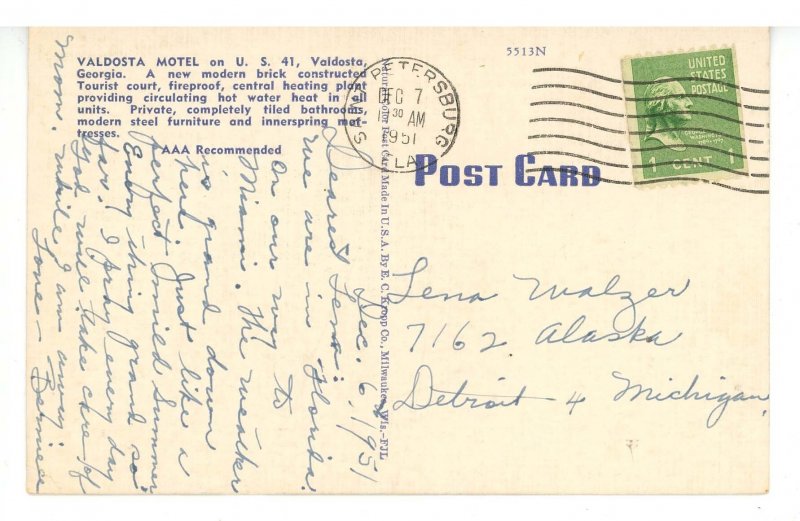 GA - Valdosta. Valdosta Motel & Gulf  Gas Station ca 1951 