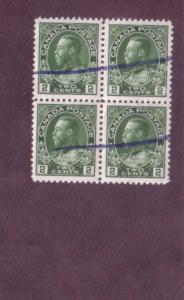 Canada, Used Block of Four, George V, 2 Cent, Scott #107