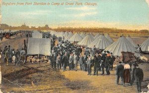 REGULARS FORT SHERIDAN CAMP GRANT PARK CHICAGO ILLINOIS MILITARY POSTCARD 1911