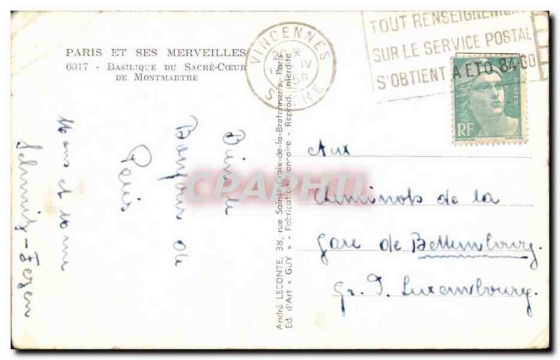 Old Postcard Paris Montmartre Sacre Coeur