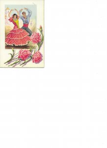 Flamenco dancers. Sevilla. Flowers  Spanish artist signed PC 1970s, regular s