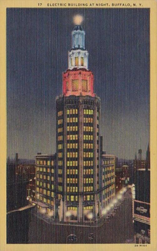 New York Buffalo Electric Building At Night Curteich