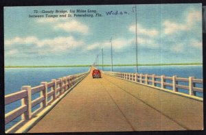 Florida TAMPA and ST. PETERSBURG Grandy Bridge, Six Miles Long CAR - LINEN