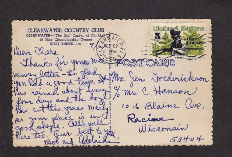 FL Clearwater County Club Golf Golfing Course Florida Postcard Pro Billy Burke