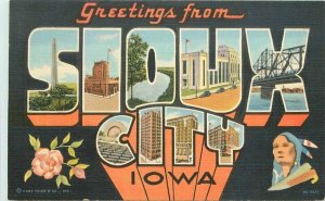 Sioux City Iowa Large Letters Teich linen 1940s Postcard 21-8764