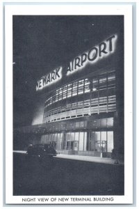 Newark New Jersey Postcard Night View New Terminal Building Newark Airport c1940