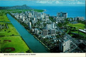 Aerial, Business, Residential, Hotels of Waikiki HI c1970s Vintage Postcard I69