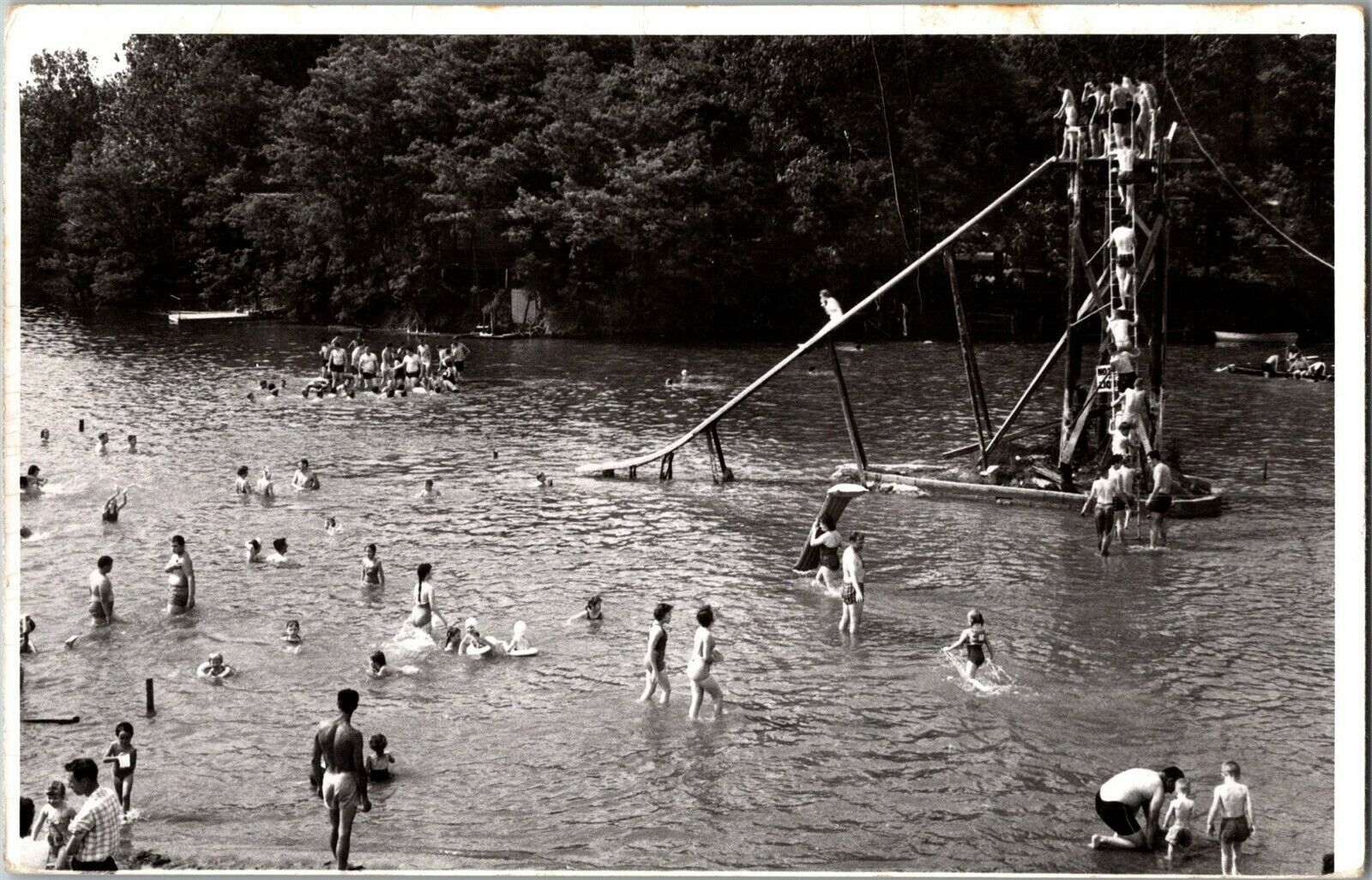 rppc-swimming-lake-slide-at-dietz-lake-centerpoint-in-vintage