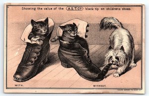 c1880 A.S.T.CO BOOTS SHOES PORTSMOUTH NH KITTENS AND PUPPY PLAY TRADE CARD P1945