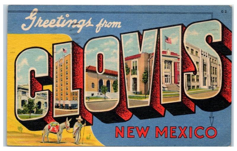 1954 Greetings from Clovis, NM LARGE LETTER Postcard