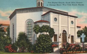 Vintage Postcard 1950 First Baptist Church South Olive Ave. West Palm Beach FL