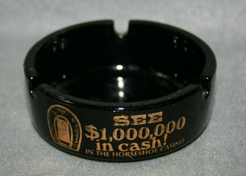 Vintage Black LAS VEGAS BINION’S HORSESHOE HOTEL & CASINO ROOM ASHTRAY