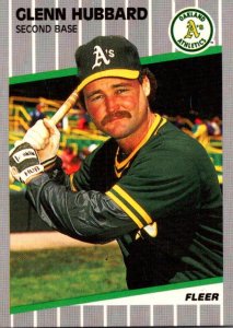 1989 Fleer Baseball Card Glenn Hubbard Second Base Oakland Athletics sun0699