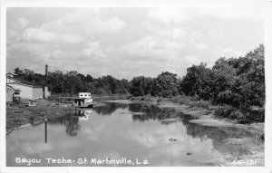 G57/ St Martinville Louisiana RPPC Postcard c50s Bayou Teche Boat