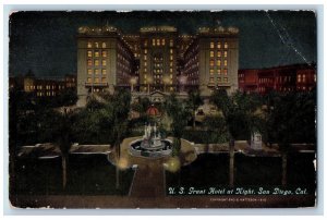 c1910 US Grant Hotel Night Statue San Diego California Vintage Antique Postcard 