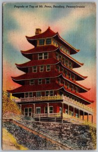 Vtg Reading Pennsylvania PA Pagoda at Top of Mt Penn Linen View Postcard