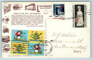 Postcard CA San Francisco Palace Of Fine Arts 1965 & 1941 Christmas Seals B11