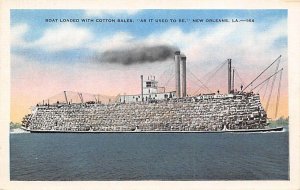 Boat Loaded With Cotton Bales New Orleans, Louisiana USA
