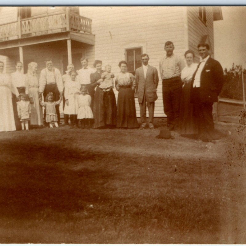 c1910s Large Family Outdoor House RPPC Cute Girls Children Real Photo PC A133