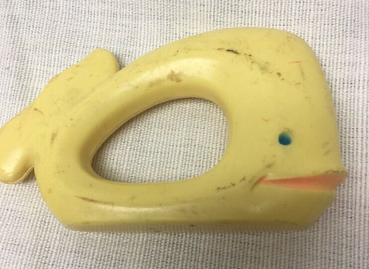 Vintage Baby Rattle Yellow Whale Sanitoy, Inc. 1977 