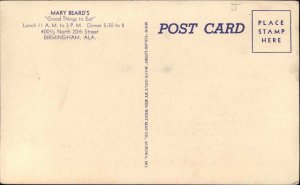 Birmingham AL Mary Beard's Linen Restaurant Postcard