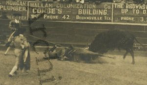 Brownsville TEXAS RP 1910 BULL FIGHT Fighting MATADOR Picador DEAD HORSE Gored