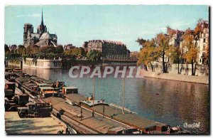 Old Postcard Notre Dame Paris Barges on the Seine