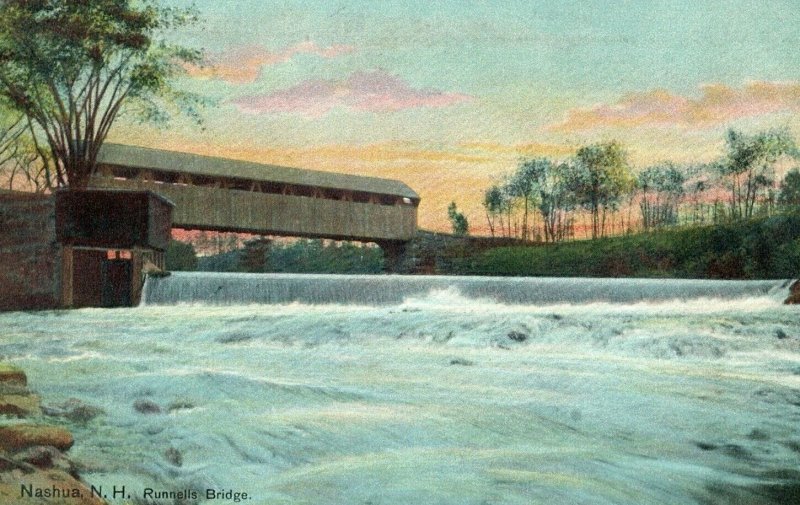 C.1920 Covered Bridge Runnells Bridge, Nashua, N. H. Postcard P175