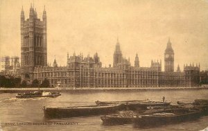 London Thames navigation & sailing Parliament coal barge paddle steamer Big Ben