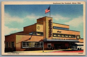 Postcard Akron OH c1950 Greyhound Bus Terminal & Cafeteria