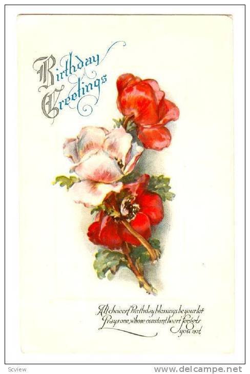 Birthday Greetings, Poem, Red and Pink flowers, 00-10s
