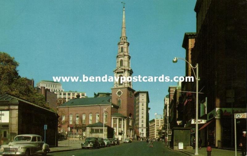 Boston, Mass., Park Street, Church, Cars (1950s)