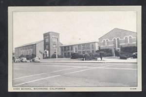 RICHMOND CALIFORNIA HIGH SCHOOL BUILDING OLD CARS VINTAGE POSTCARD
