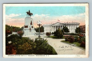 Sherman Statue & US Treasury, Vintage Washington DC c1927 Postcard