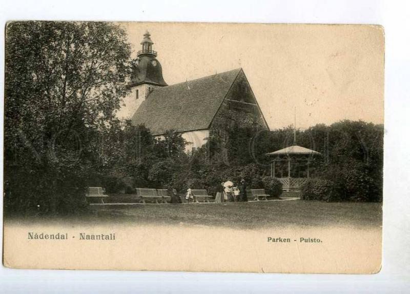 247521 FINLAND NAANTALI park & church Vintage postcard