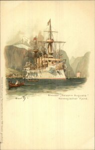 Kreuzer Ship Kaiserin Augusta Norway Fjord Norge Meissner & Buch Postcard