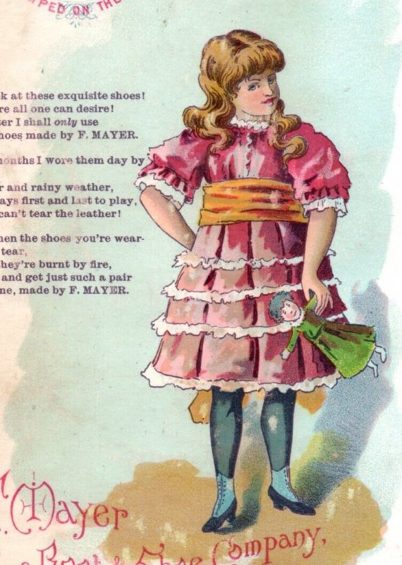 1880s F. Mayer Scarce Shoes Custom Made Cute Girl &Doll Poem #5O