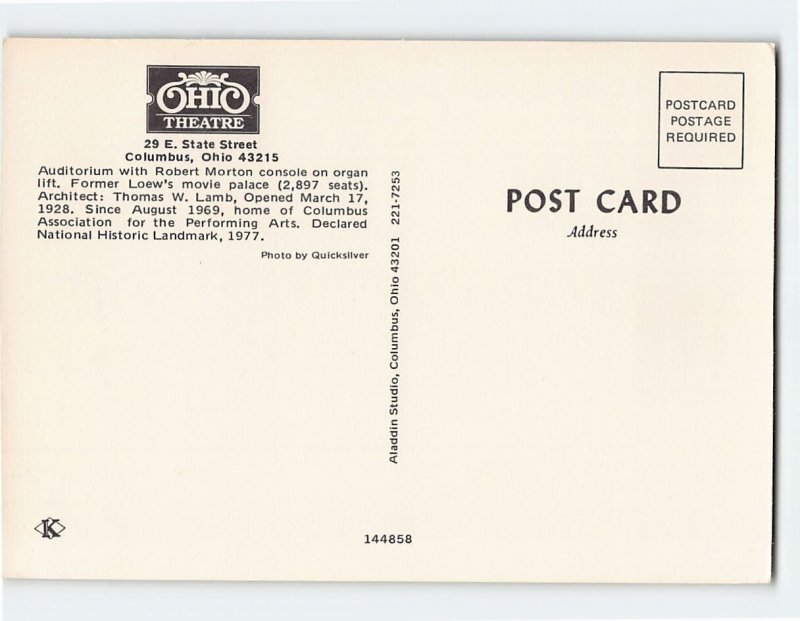 Postcard - The Ohio Theatre, Columbus, Ohio, USA 