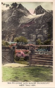 RPPC CANADA Ben-My-Chree BC, Glacier, West Taku Arm, Rockies 1930's Hand Tinted