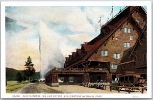 Old Faithful Inn And Geyser Yellowstone National Park Wyoming WY Postcard