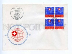 416847 Switzerland 1966 year First Day COVER Red Cross block of four stamps FDC