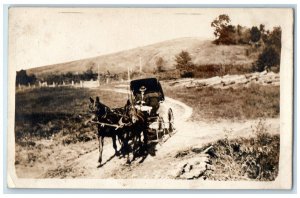 c1910's Horses And Buggy Dirt Road Perry Iowa IA RPPC Photo Antique Postcard