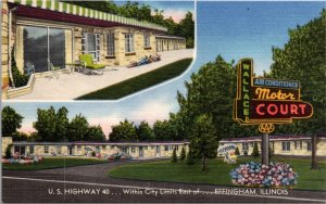 Linen Postcard Wallace Motor Court U.S. Highway 40 in Effingham, Illinois