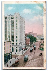 1925 Congress St. Monument Square Classic Car Building Portland Maine Postcard