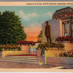 1931 Springsfield, IL Illinois State Capitol Lincoln Statue Monument Vtg PC A250