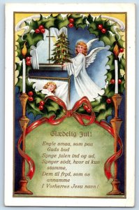 Christmas Postcard Angel Wreath Berries Child Sleeping Rushford Minnesota MN