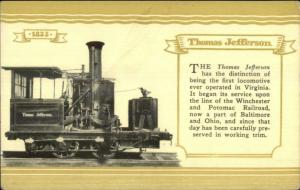 B&O Baltimore & Ohio Railroad Trains 1927 Pageant Postcard THOMAS JEFFERSON